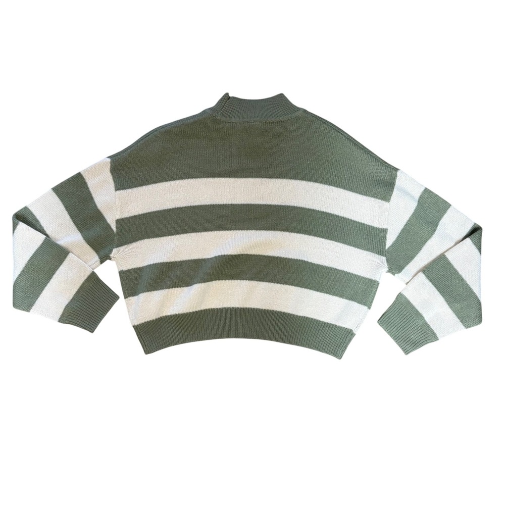H&M Divided Striped Mock Neck Sweater Green Cream Cropped Knit Pullover Womens M - Picture 9 of 10